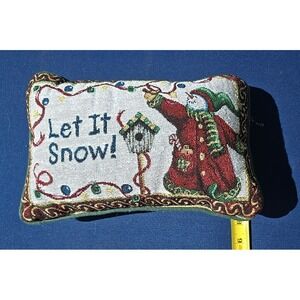 CHRISTMAS ACCENT THROW PILLOW LET IT SNOW HOLIDAY DECOR 12"x 8" Snowman Tapestry